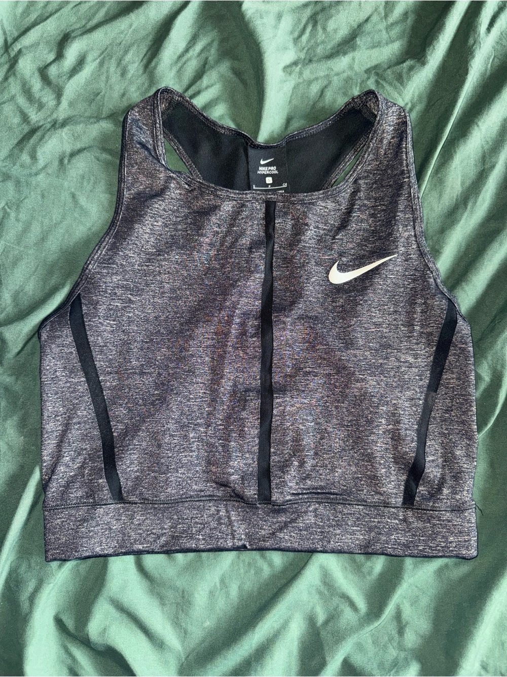 Nike Heather Grey and Black High-Neck Sports Bra
